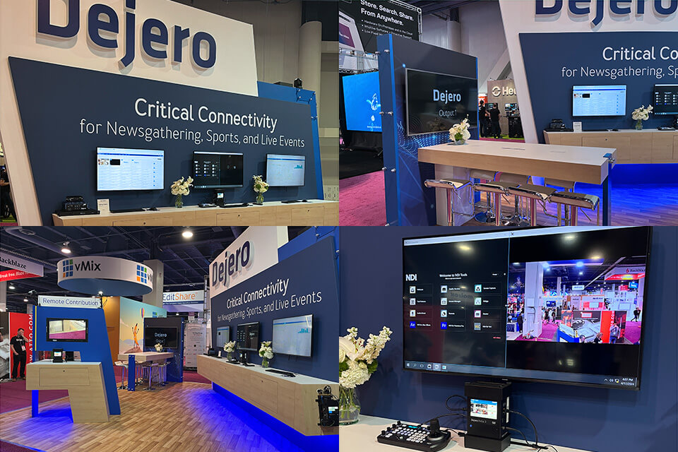 Collage of different angles of the Dejero NAB Show 2024 booth