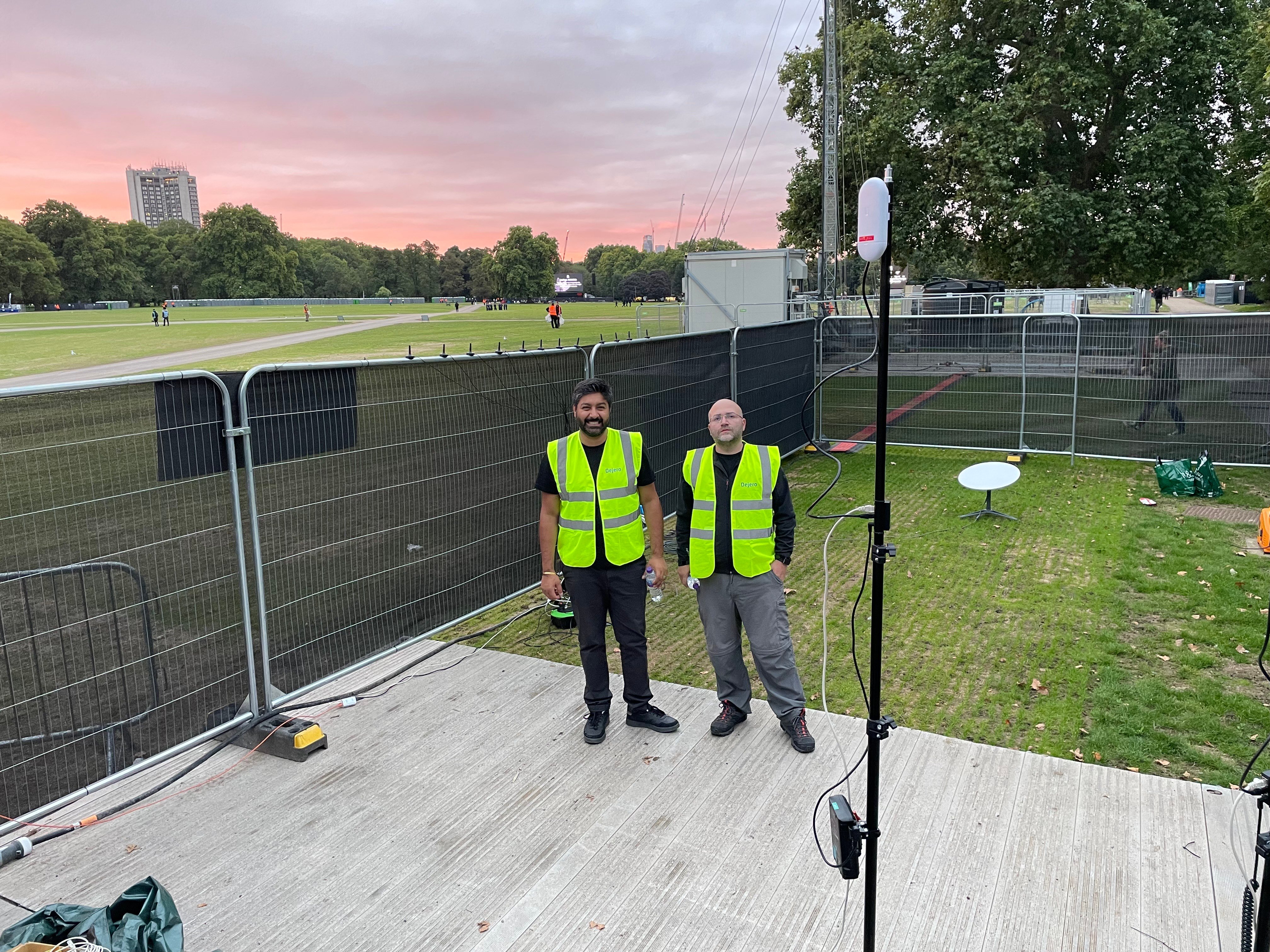 Two men in safety gear in Hyde Park