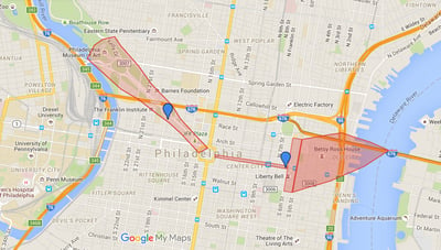 Map of philadelphia areas covered by Dejero's events support team's wi-fi to ensure extra coverage for broadcasters