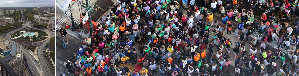 Large crowd gathering outdoors Large crowd gathering outdoors